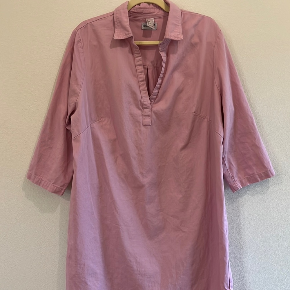 Pink Mid-Sleeve Shirt Dress